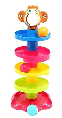 Monkey Roll Ball Drop Toy for Babies  Toddlers, Heavy Plastic 5 Layer Tower Run with Swirling Ramps and 3 Rattle Balls, Best for Early Education  Development - Multicolour-thumb3