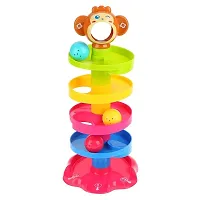 Monkey Roll Ball Drop Toy for Babies  Toddlers, Heavy Plastic 5 Layer Tower Run with Swirling Ramps and 3 Rattle Balls, Best for Early Education  Development - Multicolour-thumb1