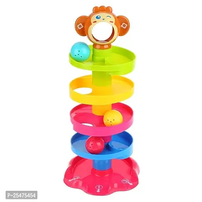 Monkey Roll Ball Drop Toy for Babies  Toddlers, Heavy Plastic 5 Layer Tower Run with Swirling Ramps and 3 Rattle Balls, Best for Early Education  Development - Multicolour-thumb2