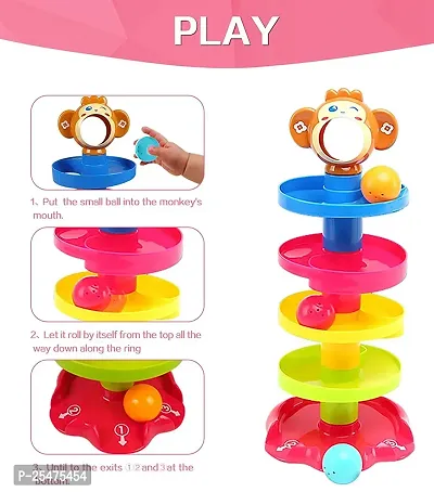 Monkey Roll Ball Drop Toy for Babies  Toddlers, Heavy Plastic 5 Layer Tower Run with Swirling Ramps and 3 Rattle Balls, Best for Early Education  Development - Multicolour-thumb4