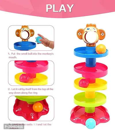 5 Layer Plastic Stack, Drop and Go Ball Drop and Roll Swirling Tower Ramp Development Educational Toys for Baby and Toddler (Multicolour)-thumb0