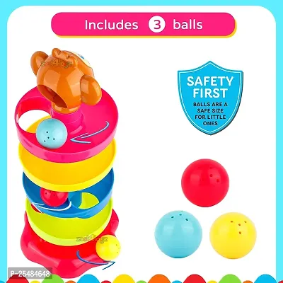 5 layer ball drop and roll swirling tower set, baby rolling ball bell toys pile tower puzzle toy - Multi color-thumb0