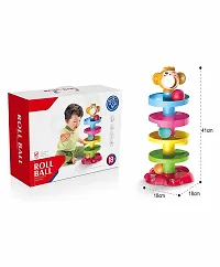 5 layer ball drop and roll swirling tower set, baby rolling ball bell toys pile tower puzzle toy - Multi color-thumb1