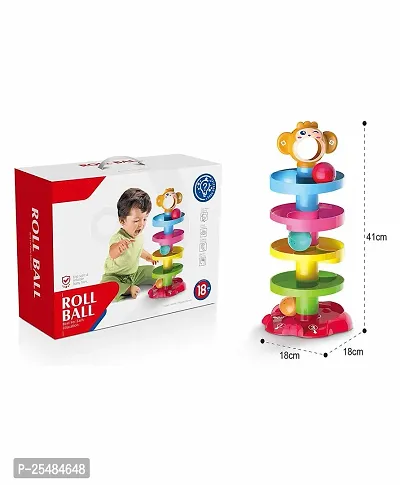 5 layer ball drop and roll swirling tower set, baby rolling ball bell toys pile tower puzzle toy - Multi color-thumb2