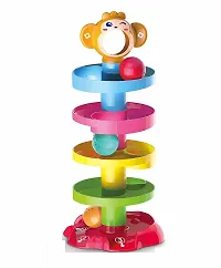 5 layer ball drop and roll swirling tower set, baby rolling ball bell toys pile tower puzzle toy - Multi color-thumb2