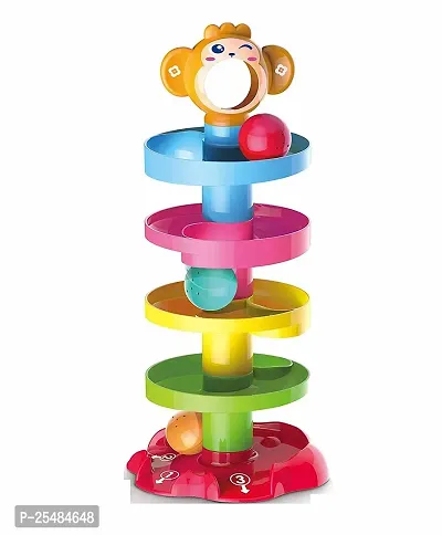 5 layer ball drop and roll swirling tower set, baby rolling ball bell toys pile tower puzzle toy - Multi color-thumb3