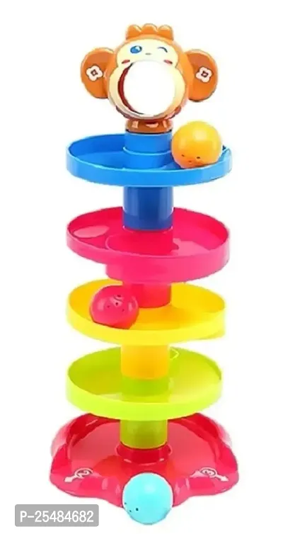 5 layer ball drop and roll swirling tower set, baby rolling ball bell toys pile tower puzzle toy - Multi color-thumb0