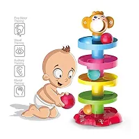 5 layer ball drop and roll swirling tower set, baby rolling ball bell toys pile tower puzzle toy - Multi color-thumb1