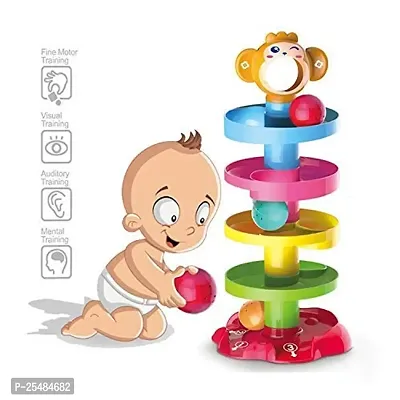 5 layer ball drop and roll swirling tower set, baby rolling ball bell toys pile tower puzzle toy - Multi color-thumb2