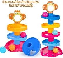 5 layer ball drop and roll swirling tower set, baby rolling ball bell toys pile tower puzzle toy - Multi color-thumb2