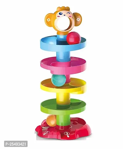 Plastic BabyToddler 5 Layer Roll Ball DropRoll Swirling Tower Shape Sorter Educational Monkey Toy for 1 2 3 Yrs (Multi Color) (Roll Ball), 1 Piece-thumb0