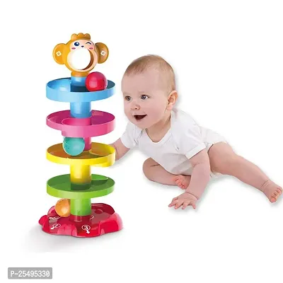 Monkey Roll Ball Drop Toy for Babies  Toddlers, Heavy Plastic 5 Layer Tower Run with Swirling Ramps and 3 Rattle Balls, Best for Early Education  Development - Multicolour-thumb0