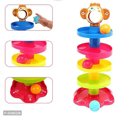 Monkey Roll Ball Drop Toy for Babies  Toddlers, Heavy Plastic 5 Layer Tower Run with Swirling Ramps and 3 Rattle Balls, Best for Early Education  Development - Multicolour-thumb2