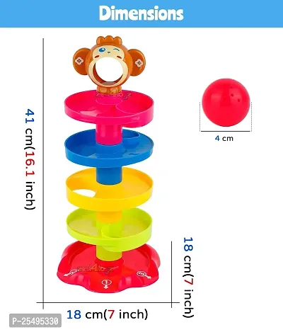 Monkey Roll Ball Drop Toy for Babies  Toddlers, Heavy Plastic 5 Layer Tower Run with Swirling Ramps and 3 Rattle Balls, Best for Early Education  Development - Multicolour-thumb3