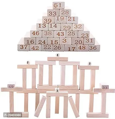 Wooden Blocks 51 Pcs 4 Dice Building Blocks Game Challenging Wooden Tumbling Tower, Wooden Stacking Toys with Dices Board Educational Puzzle Game for Adults and Kids (Wooden)-thumb3