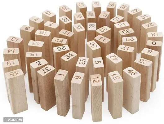 Wooden Blocks 51 Pcs 4 Dice Building Blocks Game Challenging Wooden Tumbling Tower, Wooden Stacking Toys with Dices Board Educational Puzzle Game for Adults and Kids (Wooden)-thumb4