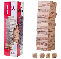 Wooden Blocks 51 Pcs 4 Dice Building Blocks Game Challenging Wooden Tumbling Tower, Wooden Stacking Toys with Dices Board Educational Puzzle Game for Adults and Kids (Wooden)-thumb4