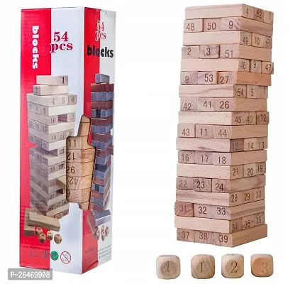 Wooden Blocks 51 Pcs 4 Dice Building Blocks Game Challenging Wooden Tumbling Tower, Wooden Stacking Toys with Dices Board Educational Puzzle Game for Adults and Kids (Wooden)-thumb5