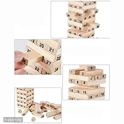 Wooden Blocks Board 48 Pcs 3 Dice Challenging Wooden Blocks Games for Adults and Kids,Tumbling Tower Stacking Toys Board Best Educational Puzzle-thumb3