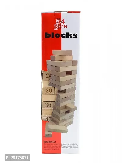 Wooden Blocks 54 Pcs Challenging Color Wooden Tumbling Tower, Toys with Dices Board Educational Puzzle Game-thumb3