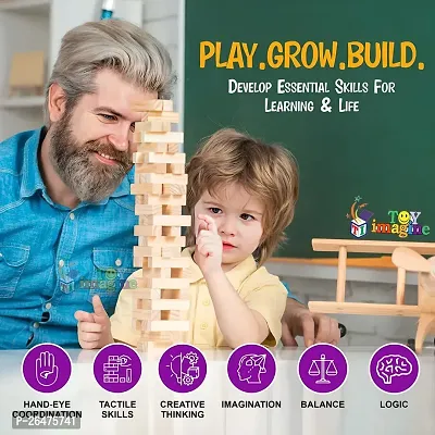 Wooden Blocks 54 Pcs Challenging Color Wooden Tumbling Tower, Toys with Dices Board Educational Puzzle Game