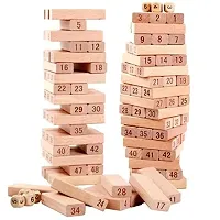 Wooden Blocks 54 Pcs Challenging Color Wooden Tumbling Tower, Toys with Dices Board Educational Puzzle Game-thumb1