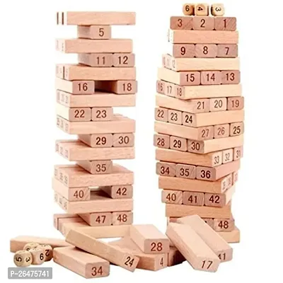 Wooden Blocks 54 Pcs Challenging Color Wooden Tumbling Tower, Toys with Dices Board Educational Puzzle Game-thumb2