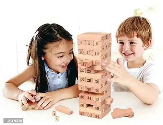 Wooden Block Stacking Game with 4 Dices, Challenging Maths Game for Adults and Kids (Wooden Zenga) Block Toys-thumb5