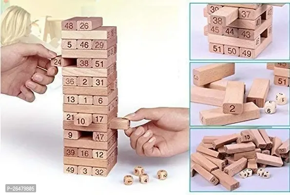 Wooden Tower Game | Wood Tumbling Blocks Set with 54 Pieces | Game Night Games for Kids, Adults and House Parties, Development Toys for Children-thumb4