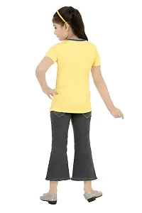 Stylish Demin Jeans With Hosiery Printed Yellow T-Shirt For Girls-thumb2