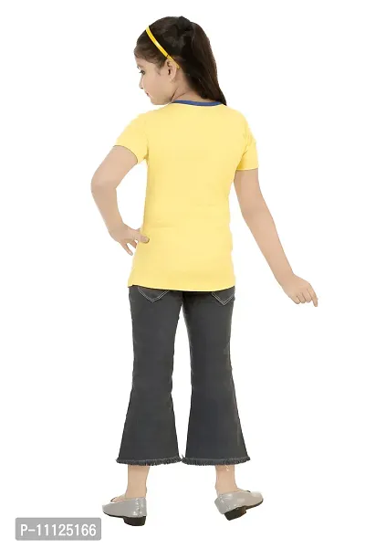 Stylish Demin Jeans With Hosiery Printed Yellow T-Shirt For Girls-thumb3