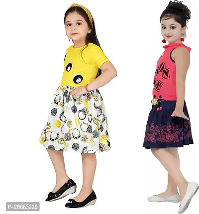 Stylish Multicoloured Crepe Frocks For Kids Girls, Pack Of 2-thumb2