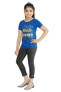 Stylish Demin Jeans With Hosiery Printed Royal Blue T-Shirt For Girls-thumb1