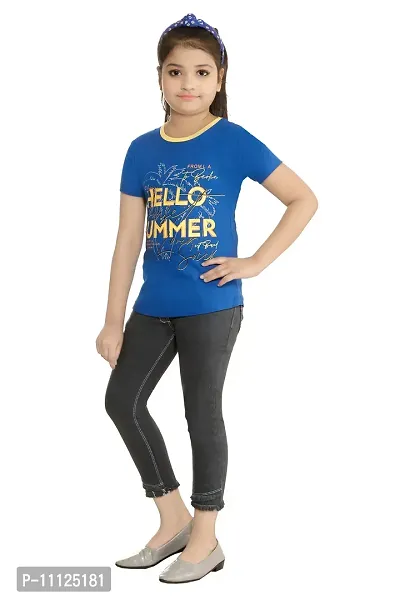 Stylish Demin Jeans With Hosiery Printed Royal Blue T-Shirt For Girls-thumb2