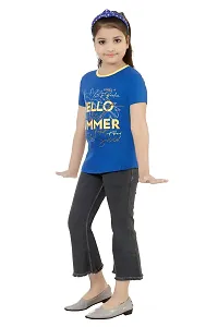 Stylish Demin Jeans With Hosiery Printed Royal Blue T-Shirt For Girls-thumb1