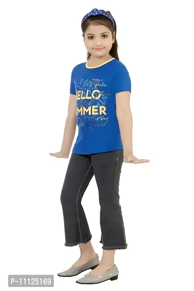 Stylish Demin Jeans With Hosiery Printed Royal Blue T-Shirt For Girls-thumb2