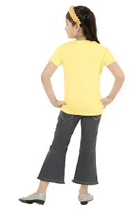 Stylish Demin Jeans With Hosiery Printed Yellow T-Shirt For Girls-thumb2