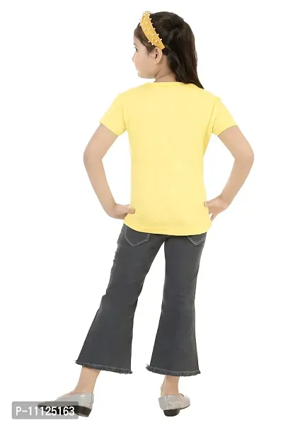 Stylish Demin Jeans With Hosiery Printed Yellow T-Shirt For Girls-thumb3