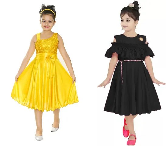 STYLOKIDS Girls Crepe Self Design Pack Of 2 A-line Dress girls dress | kids dress | dress for girls | frocks for girls