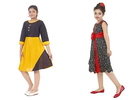 Pretty Crepe Self Pattern A-Line Dress Combo For Baby Girls And Kids Pack Of 2-thumb1