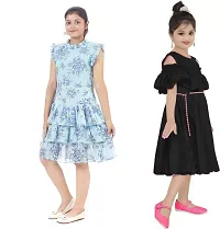 Pretty Crepe Self Pattern A-Line Dress Combo For Baby Girls And Kids Pack Of 2-thumb1