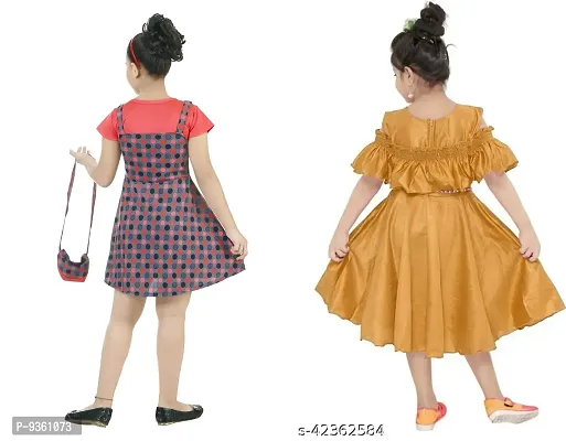 Pretty Crepe Self Pattern A-Line Dress Combo For Baby Girls And Kids Pack Of 2-thumb3