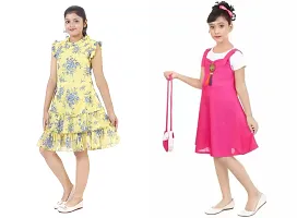 Pretty Crepe Self Pattern A-Line Dress Combo For Baby Girls And Kids Pack Of 2-thumb1