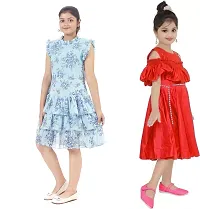 Pretty Crepe Self Pattern A-Line Dress Combo For Baby Girls And Kids Pack Of 2-thumb1