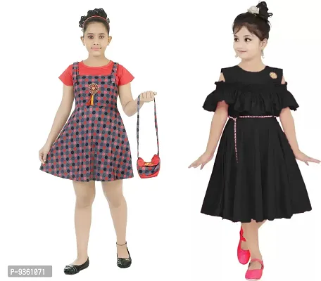 Pretty Crepe Self Pattern A-Line Dress Combo For Baby Girls And Kids Pack Of 2