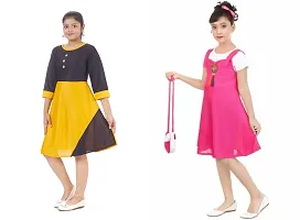 Pretty Crepe Self Pattern A-Line Dress Combo For Baby Girls And Kids Pack Of 2-thumb1