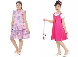 Pretty Crepe Self Pattern A-Line Dress Combo For Baby Girls And Kids Pack Of 2-thumb1