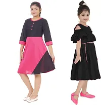 Pretty Crepe Self Pattern A-Line Dress Combo For Baby Girls And Kids Pack Of 2-thumb1