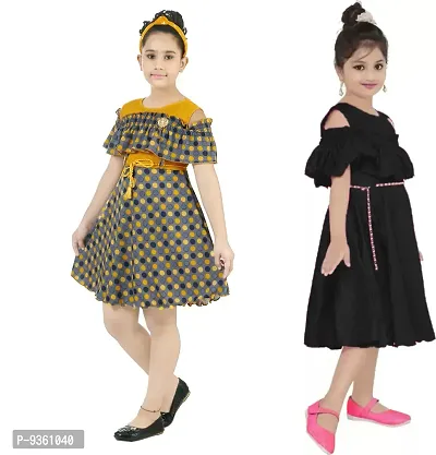 Pretty Crepe Self Pattern A-Line Dress Combo For Baby Girls And Kids Pack Of 2-thumb2