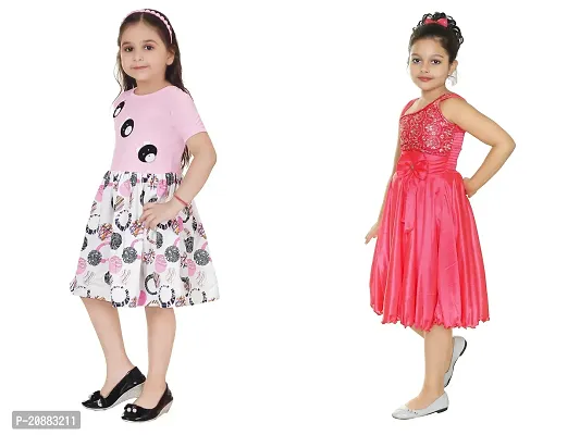 Stylish Multicoloured Crepe Frocks For Kids Girls, Pack Of 2-thumb2